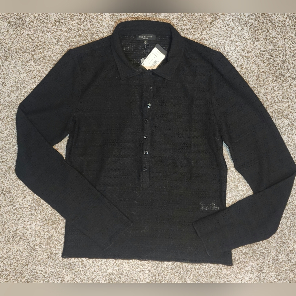 Rag & Bone Julia Polo Shirt Black New Med - Picture 6 of 10